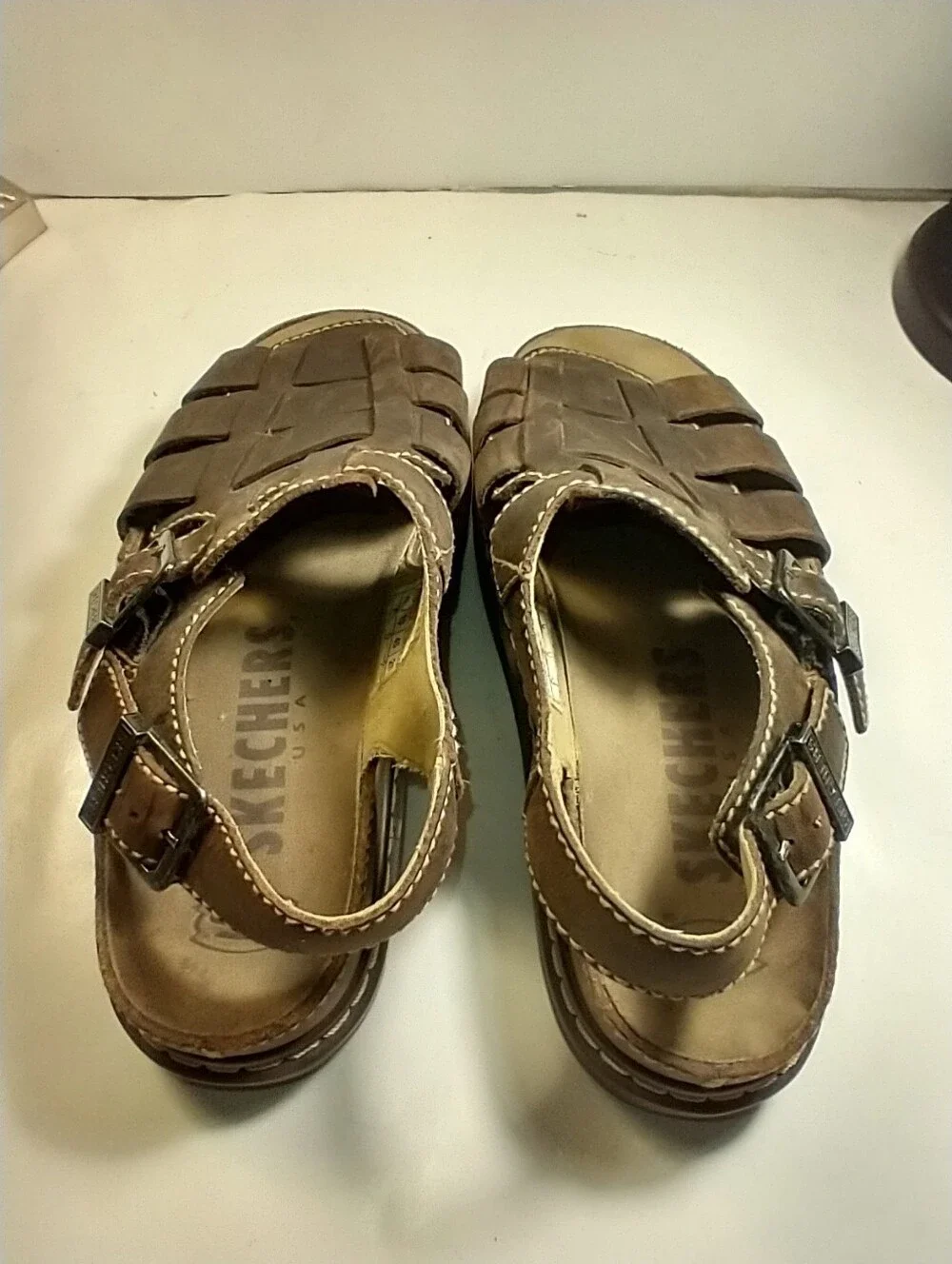 Vintage Skechers Y2K Brown Leather Fisherman Jammers Chunky Sandals Men's sz 11.